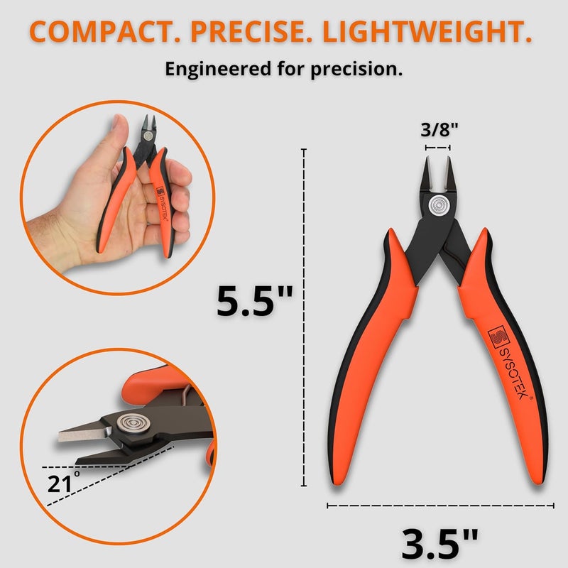 Sysotek Flush Cutters Precision Wire Cutters for Fiber Optics, Electronics and Jewelry Making tool Mini Diagonal Cutting Pliers Perfect for Zip Ties, Electrician Tool, Small Wire, crafting and more - Image 4